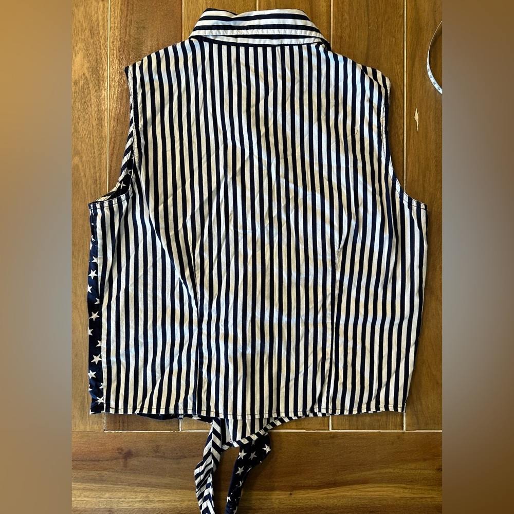 Vintage Bill Blass‎ Jeans Womens Medium Sleeveless Tie Front Stars Stripes Shirt - Picture 7 of 7